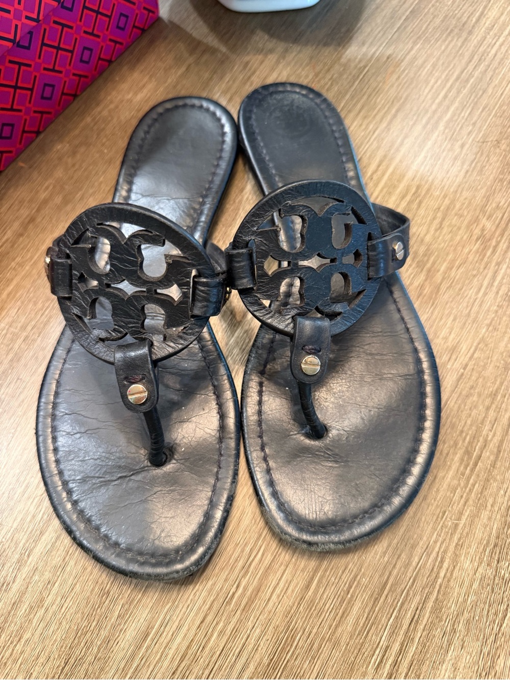 Tory Burch Black Miller Leather Thong Sandals